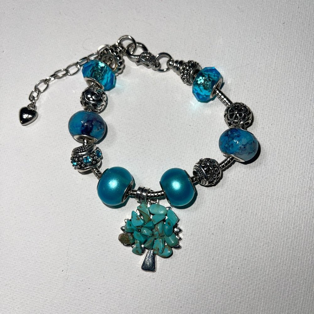 European Pandora Style Bracelet w/Alloy Tree of Life Pendant w/Chakra Stones